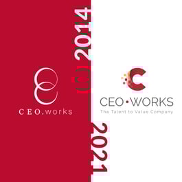 The CEO.works logo before and after the redesign