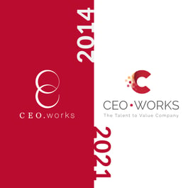 The CEO.works logo before and after the redesign